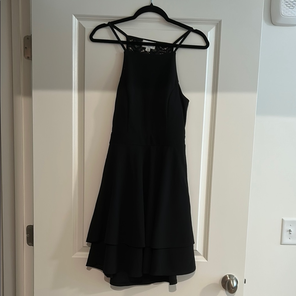 Black Asymmetrical High-Low Halter Mini Dress